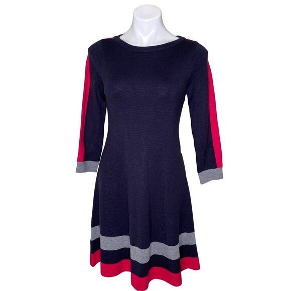 Vince Camuto NWT $128 Navy Colorblock Sweater Dress, 3/4 Sleeves Women’s Size S - Picture 1 of 8